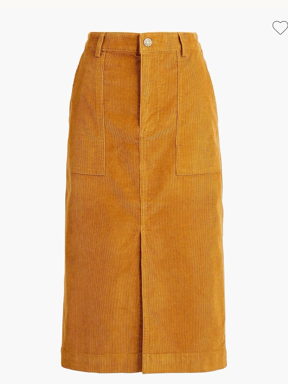 J. Crew Factory Corduroy Midi Skirt in Mustard Yellow